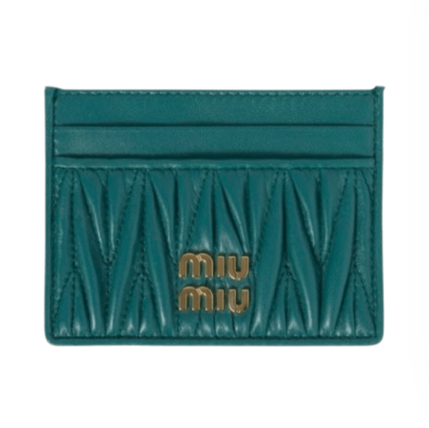 Miu Miu Matelasse Nappa Leather Card Holder Lagoon Blue