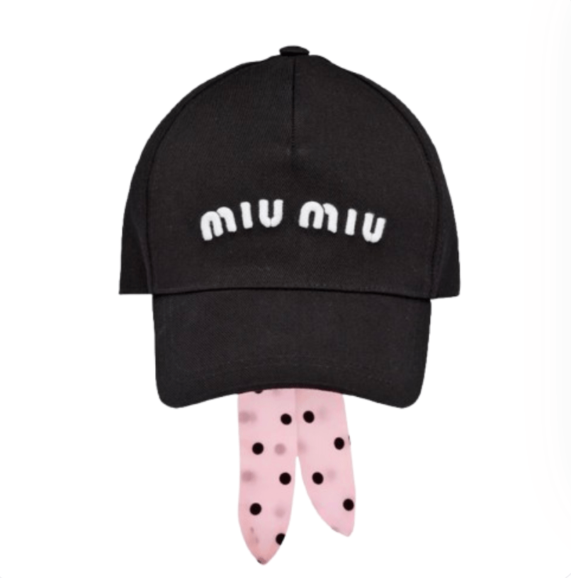 (W) Miu Miu Cotton Baseball Cap Black Gem