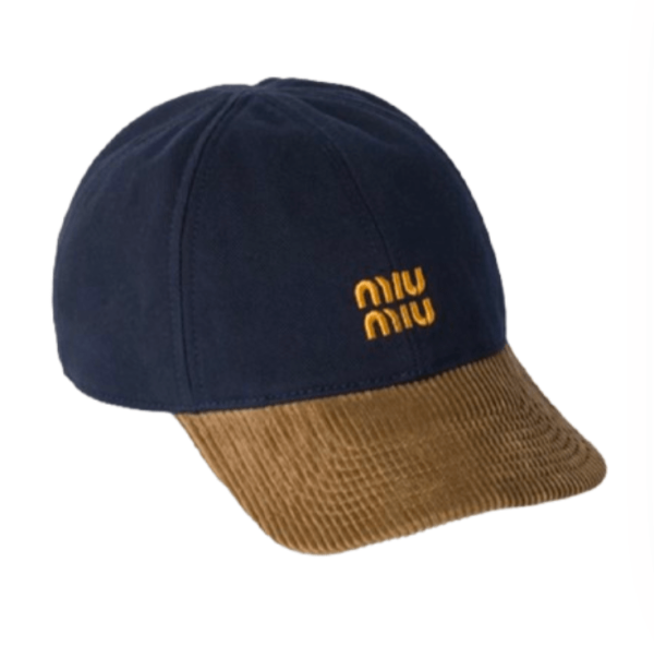 Miu Miu Denim and Corduroy Baseball Cap Navy