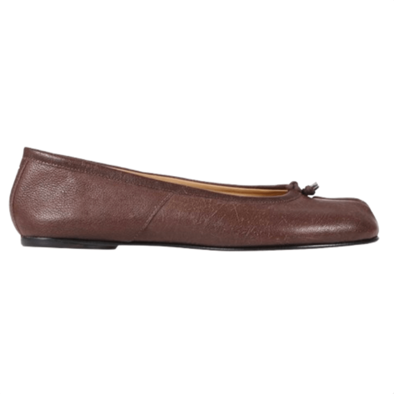 (W) Maison Margiela Tabi Leather Ballerina Shoes Nutmeg