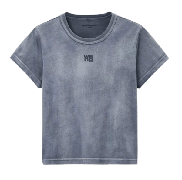 (W) Alexander Wang Puff Logo Shrunken T-Shirt in Cotton Jersey Grey
