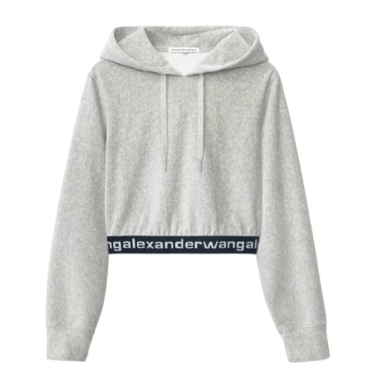 (W) Alexander Wang Long Sleeve Hoodie in Stretch Corduroy Grey
