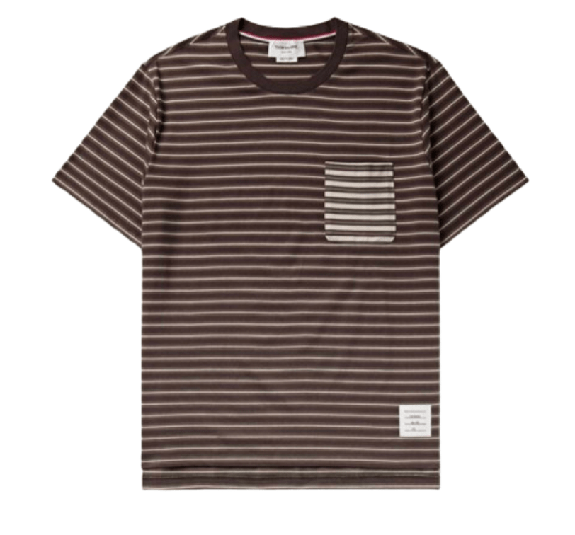 Thom Browne  Brown T-Shirt with Signature Stripe Pocket 
