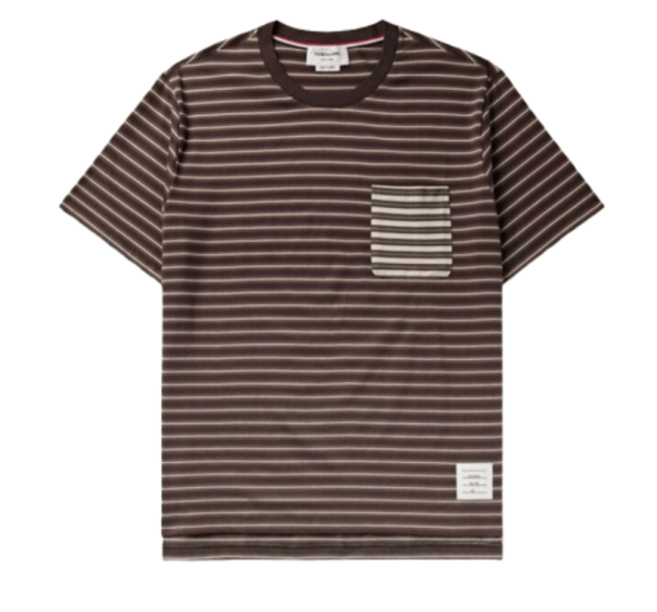 Thom Browne  Brown T-Shirt with Signature Stripe Pocket 
