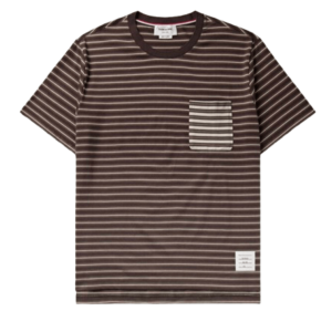 Thom Browne  Brown T-Shirt with Signature Stripe Pocket 
