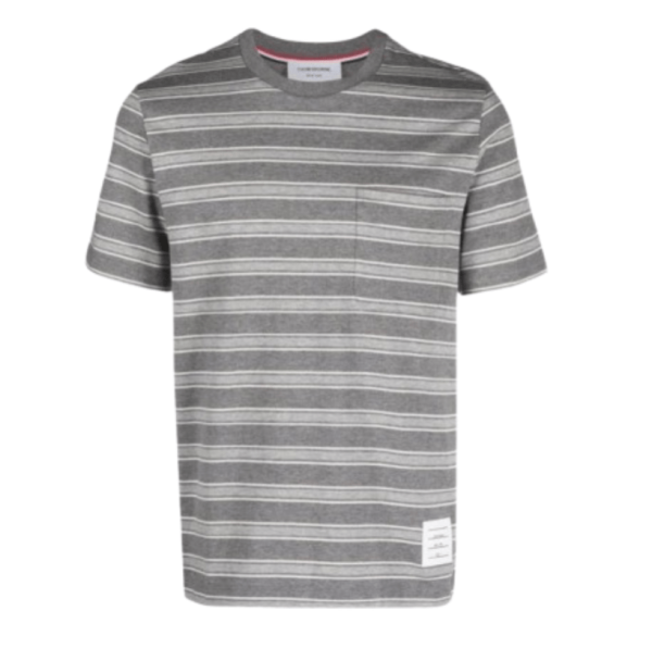 Thom Browne Grey Short-Sleeve T-Shirt with Signature Stripe 