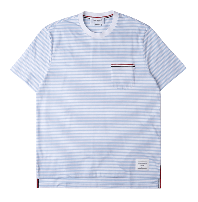 Thom Browne Blue T-Shirt with Signature Stripe 