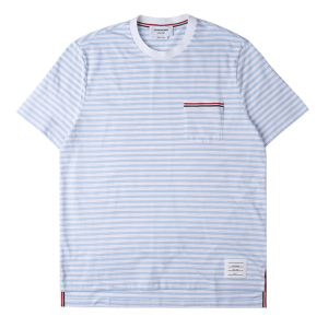 Thom Browne Blue T-Shirt with Signature Stripe 