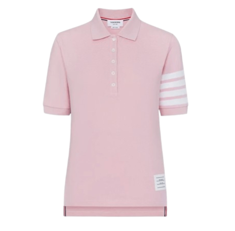 (W) Thom Browne Classic Pique 4-Bar Short Sleeve Polo Light Pink