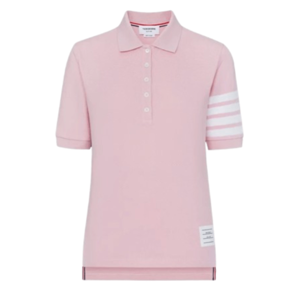 (W) Thom Browne Classic Pique 4-Bar Short Sleeve Polo Light Pink