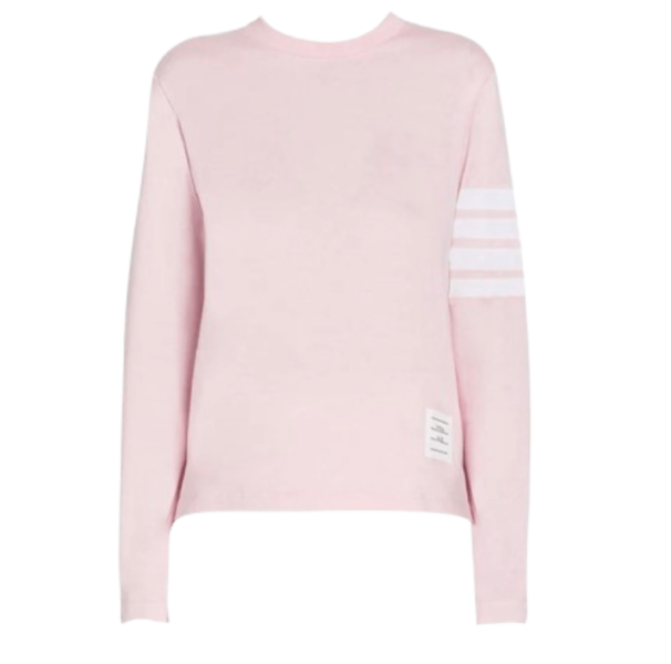 (W) Thom Browne Jersey 4-Bar Long Sleeve T-Shirt Light Pink