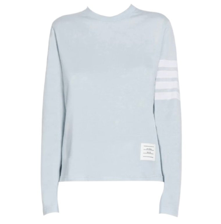 (W) Thom Browne Jersey 4-Bar Long Sleeve Shirt Light Blue