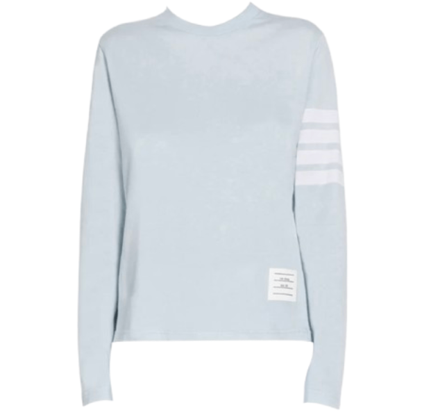 (W) Thom Browne Jersey 4-Bar Long Sleeve Shirt Light Blue