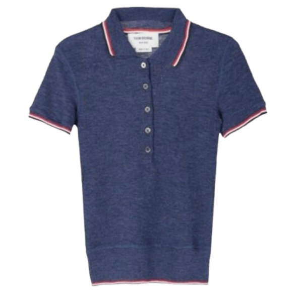 (W) Thom Browne Wool Rib Short Sleeve Polo Dark Blue