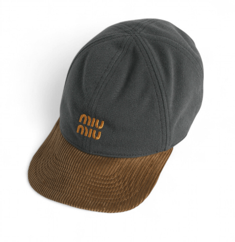 MIU MIU DENIM & CORDUROY BASEBALL CAP GREY 