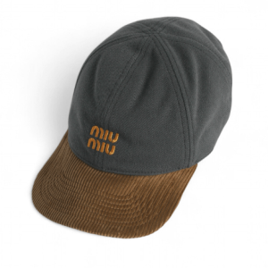 MIU MIU DENIM & CORDUROY BASEBALL CAP GREY 