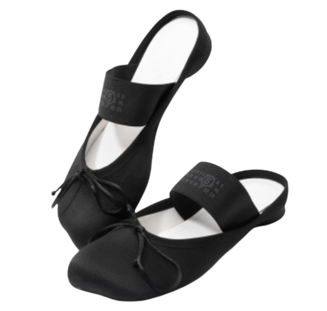 MM6 Maison Margiela Satin Ballet Mules – Black