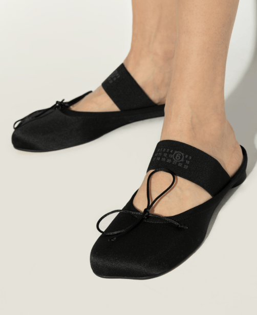 MM6 Maison Margiela Satin Ballet Mules – Black