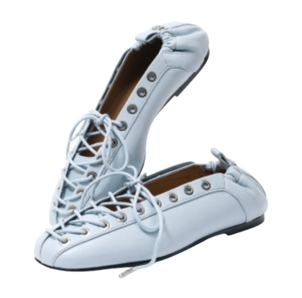 GANNI LIGHT BLUE LACE-UP BALLERINAS