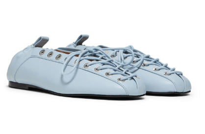 GANNI LIGHT BLUE LACE-UP BALLERINAS