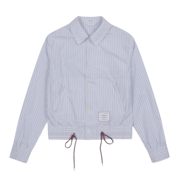 THOM BROWNE Drawstring Stripe Shirt Jacket in Sky Blue