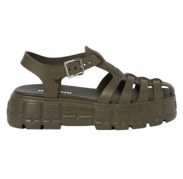 (W) Miu Miu Eva Platform Cage Sandals Military Green