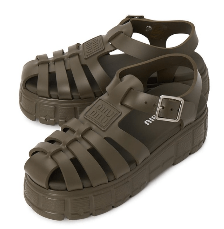 (W) Miu Miu Eva Platform Cage Sandals Military Green