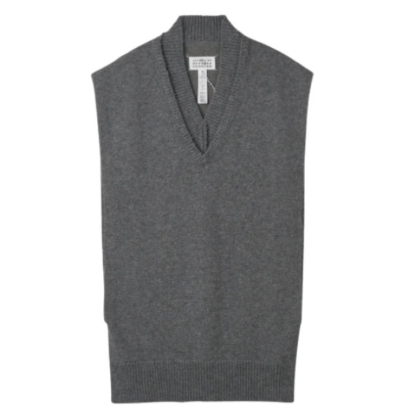4-Stitch V-Neck Knit Vest - Medium Grey 