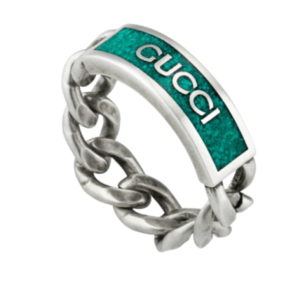 Gucci Logo Enamel Ring Silver
