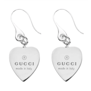 (W) Gucci Trademark Heart Earrings Silver