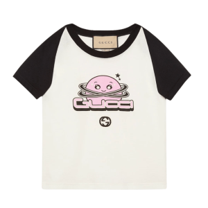 (W) Gucci Cotton Jersey Short Sleeved T-Shirt Off White Black