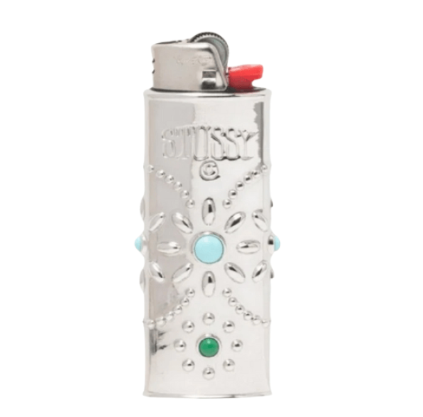 Stussy Metal Bejeweled Lighter Case Silver