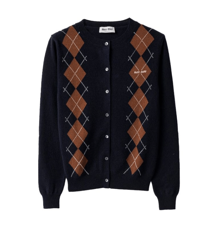 MIU MIU Logo Cashmere Argyle Cardigan