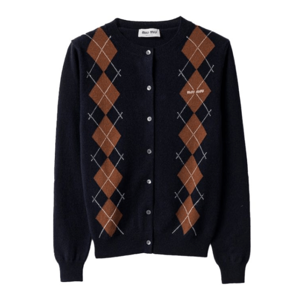 MIU MIU Logo Cashmere Argyle Cardigan