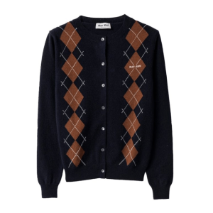 MIU MIU Logo Cashmere Argyle Cardigan
