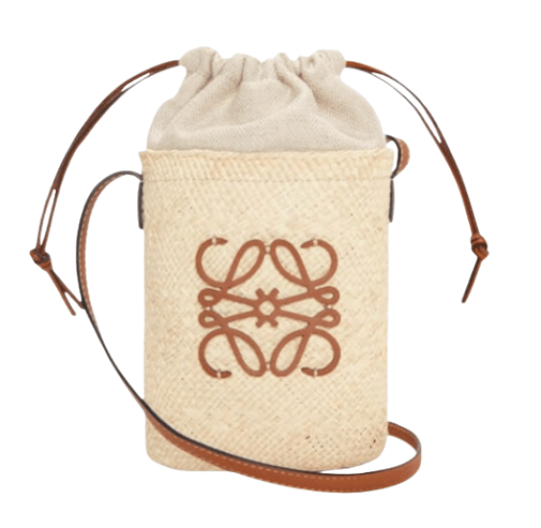 Loewe Square Pocket In Iraca Palm and Calfskin Natural Tan