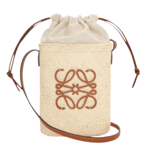 Loewe Square Pocket In Iraca Palm and Calfskin Natural Tan