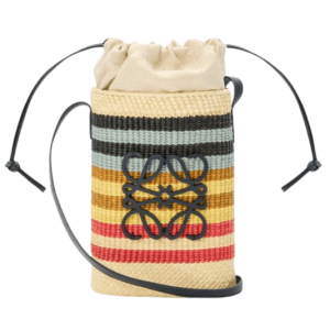 Loewe Square Pocket in Iraca Palm and Calfskin Natural Multicolor