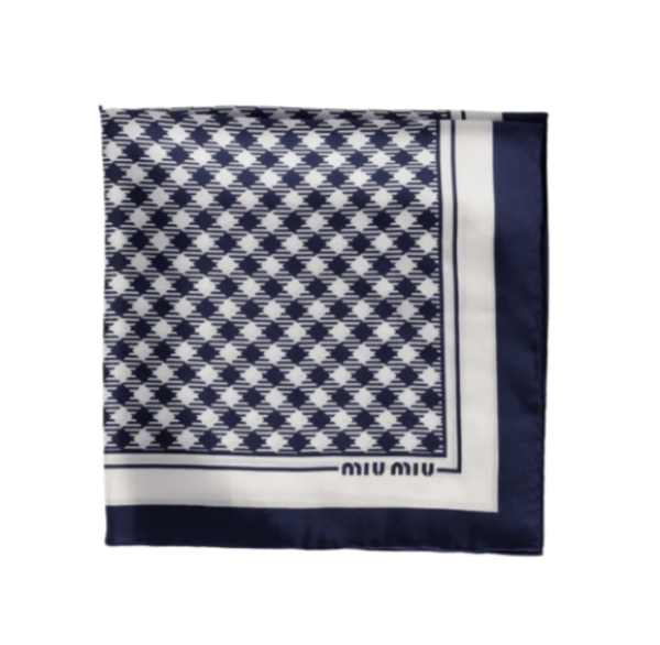 (W) Miu Miu Printed Silk Twill Scarf Blue White