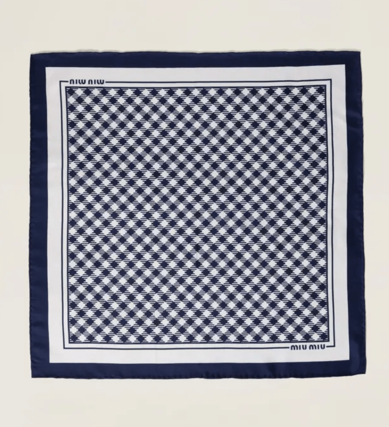 (W) Miu Miu Printed Silk Twill Scarf Blue White