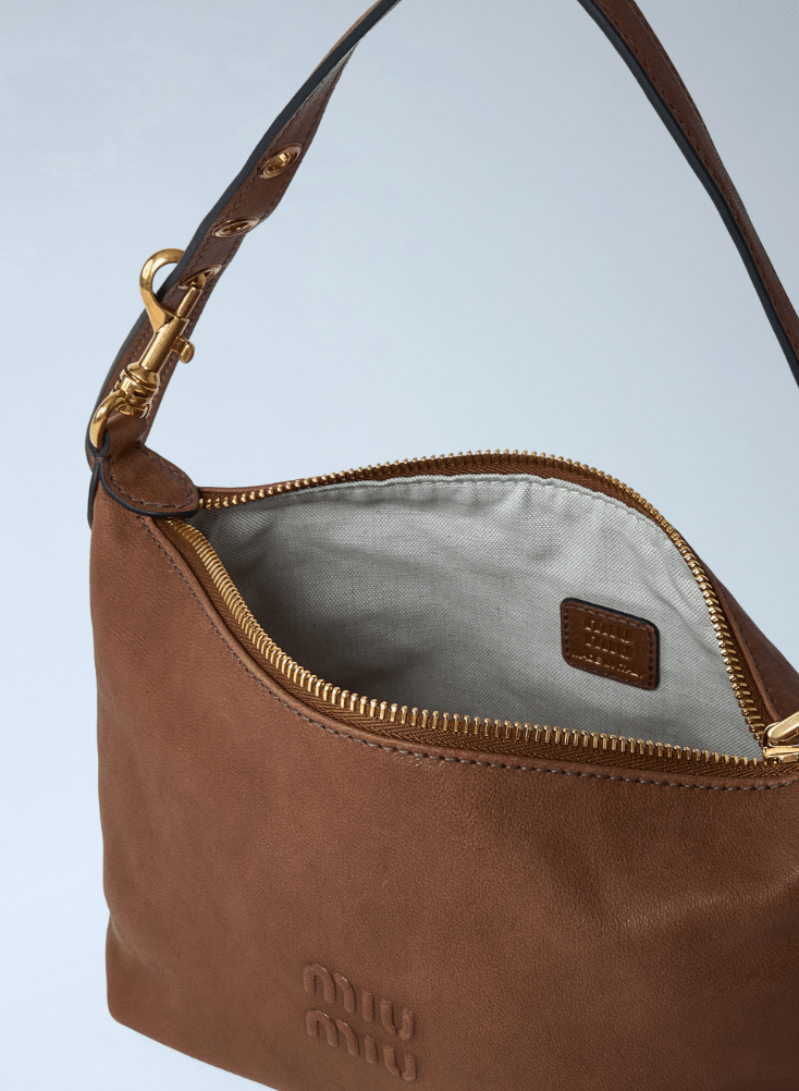 Miu Miu Logo-Embossed Leather Shoulder Bag in Brown
