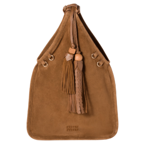 Suede handbag with tassels