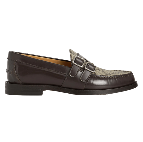 Gucci Buckle Loafer with GG Dark Brown Leather