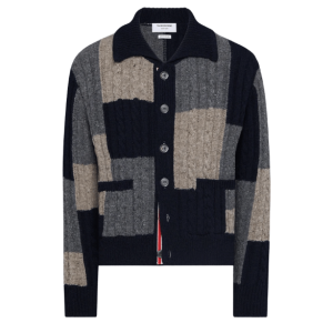 Thom Browne Donegal Patchwork Intarsia Mock Neck Cardigan Multicolor