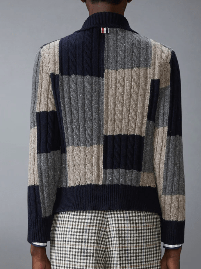 Thom Browne Donegal Patchwork Intarsia Mock Neck Cardigan Multicolor