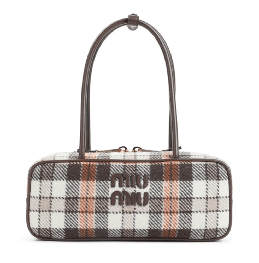 MIU MIU Bow Check Brown Tote Bag