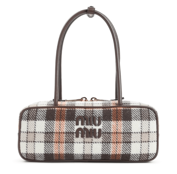 MIU MIU Bow Check Brown Tote Bag