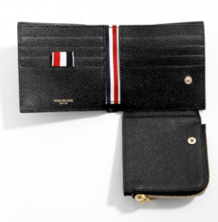 Thom Browne Pebble Grain Leather Fold-Out Coin Purse Bill Fold Wallet Black