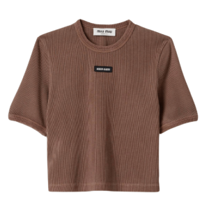 (W) Miu Miu Logo Patch Cropped T-Shirt Cocoa Brown