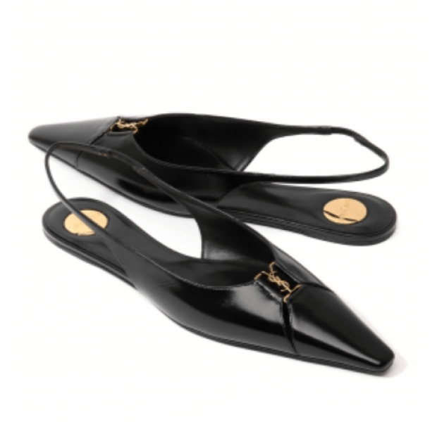 SAINT LAURENT PARIS Smooth Leather BABYLONE Slingback Flat